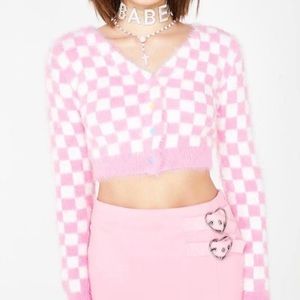 Dolls Kill pink checkered cardigan